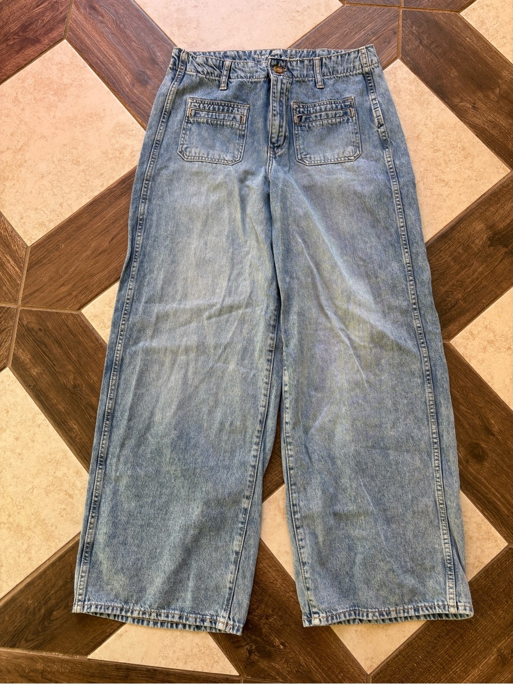 Old Navy High Rise Baggy Wide Leg Jeans‎ Womens 8 Dark Wash Cotton Patch Pockets